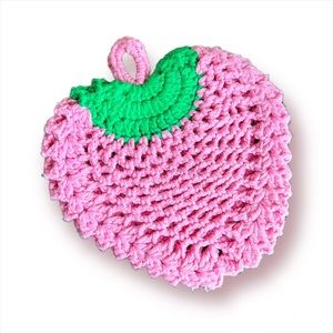 Vintage cottagecore handmade knit crochet strawberry potholder